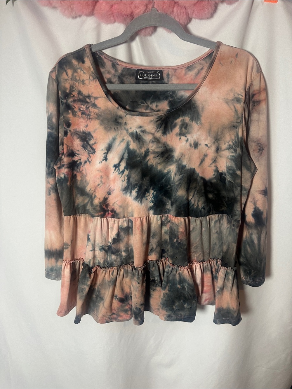 Lush & Lime Pink and Black Tie-Dye Ruffle Long Sleeve Top